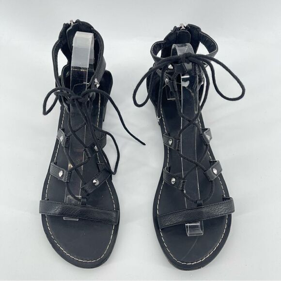 Route 66 Women’s Black Faux Leather Strappy Lace Up Gladiator Sandals Size 8 - Picture 2 of 12